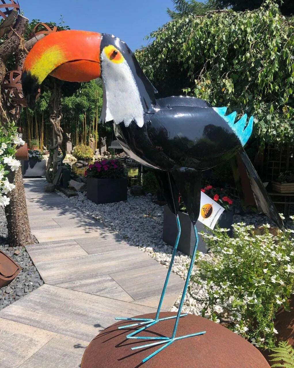 Gartenfigur großer Tukan handgemachte 60cm Gartendekoration aus Metall - Bali Paradies