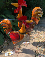 Gartenfigur groß Hahn & Huhn orange handgemachte Gartendekoration aus Metall - Bali Paradies