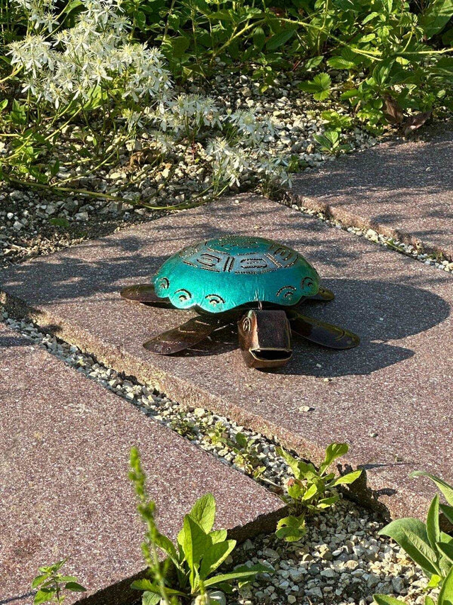 Gartenfigur Schildkröte blau oder grün aus Metall für Kerzen - Bali Paradies