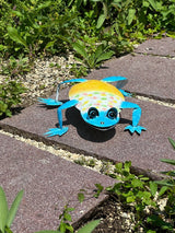 Gartenfigur aus Metall 40 cm Frosch in Blau handgemachte Gartendekoration