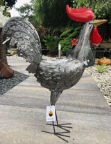 Gartenfigur groß Hahn & Huhn silber handgemachte Gartendekoration aus Metall - Bali Paradies