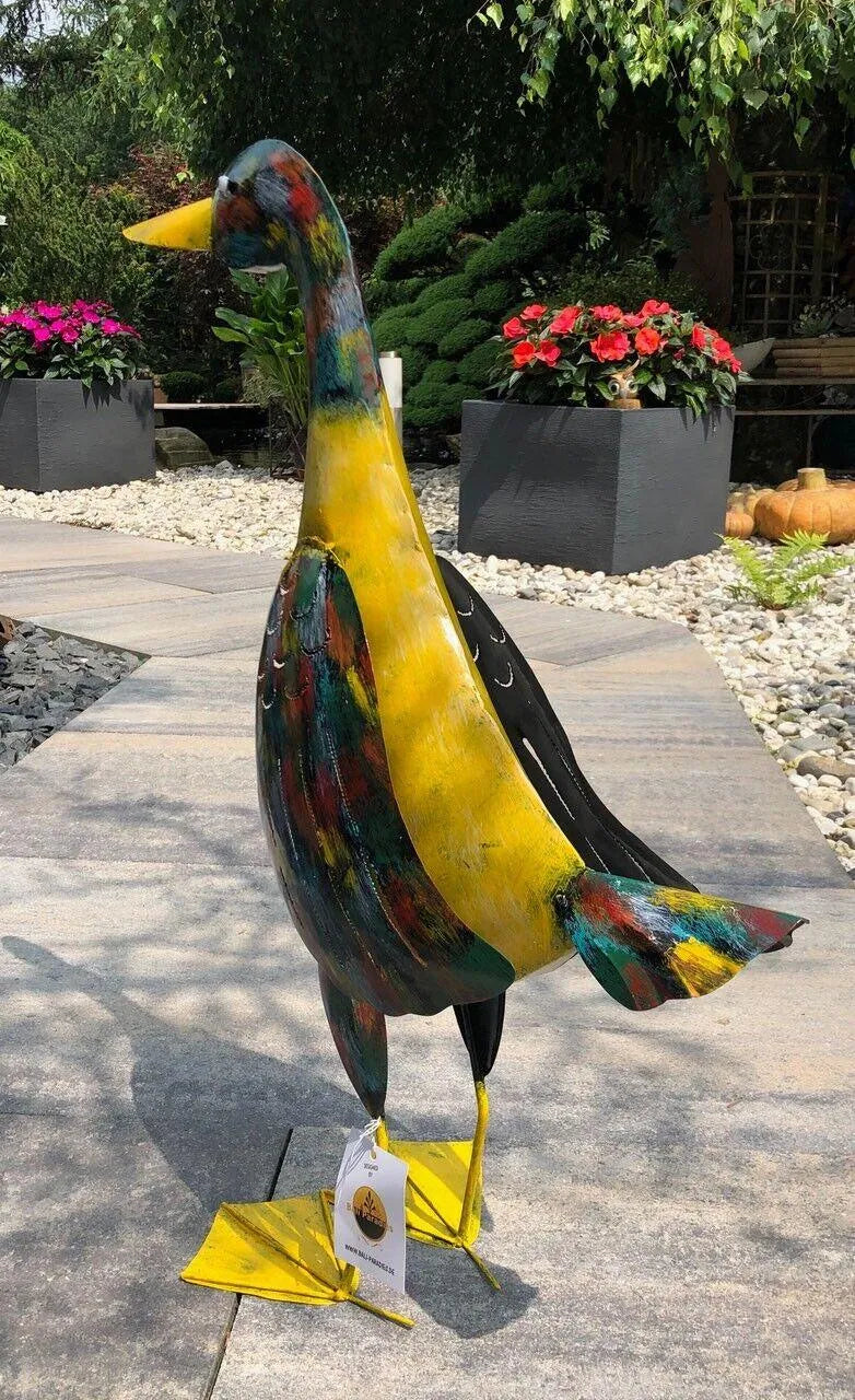 Gartenfigur große 62cm Ente handgemachte Gartendekoration aus Metall - Bali Paradies