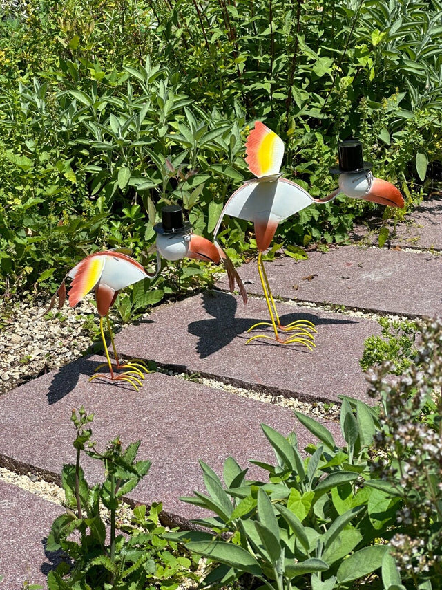 Gartenfigur große Kranich Familie handgemachte Gartendeko aus Metall