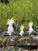 Gartenfigur große Kakadu Familie handgemachte Gartendeko aus Metall Teelicht - Bali Paradies