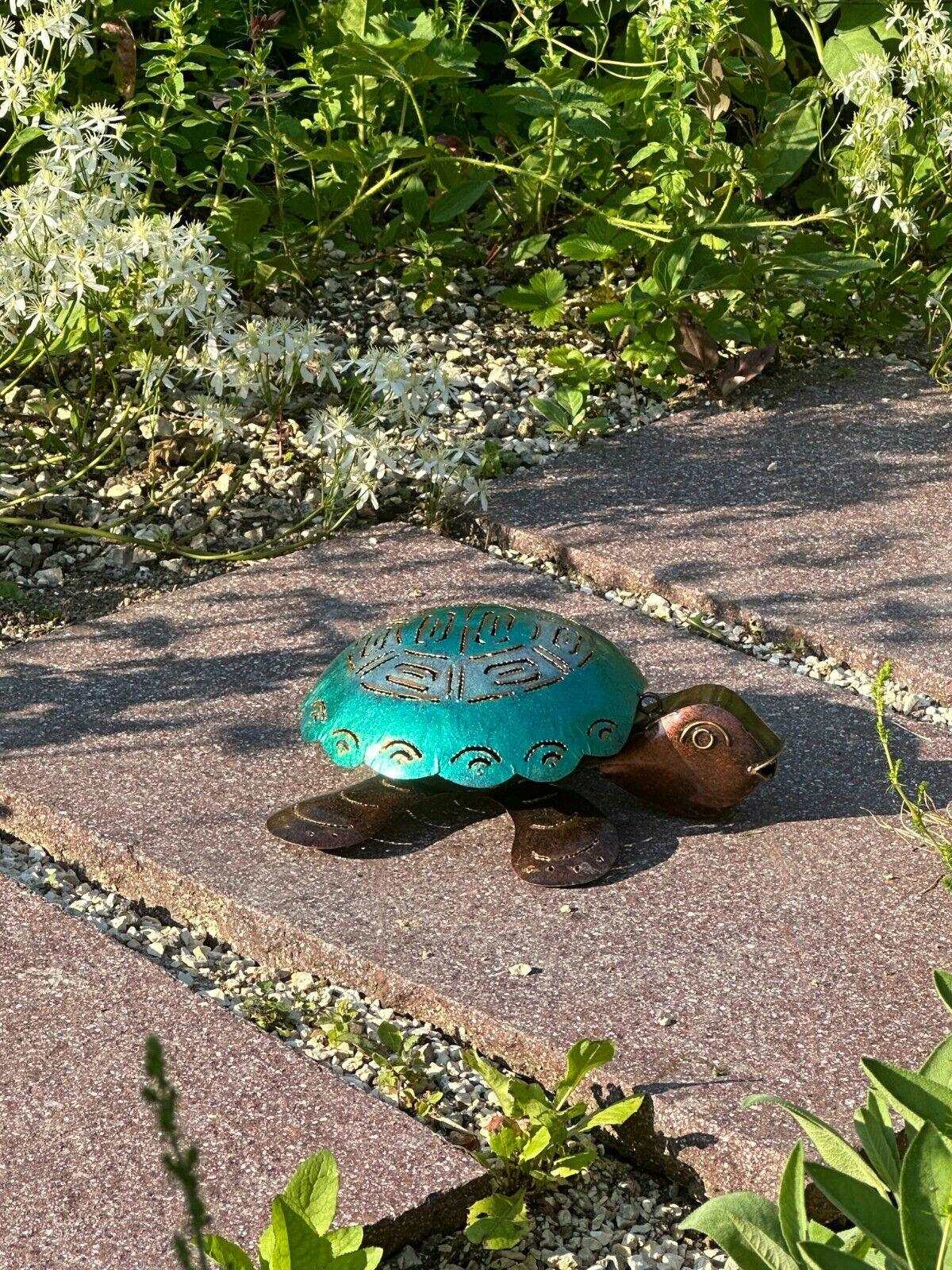 Gartenfigur Schildkröte blau oder grün aus Metall für Kerzen - Bali Paradies