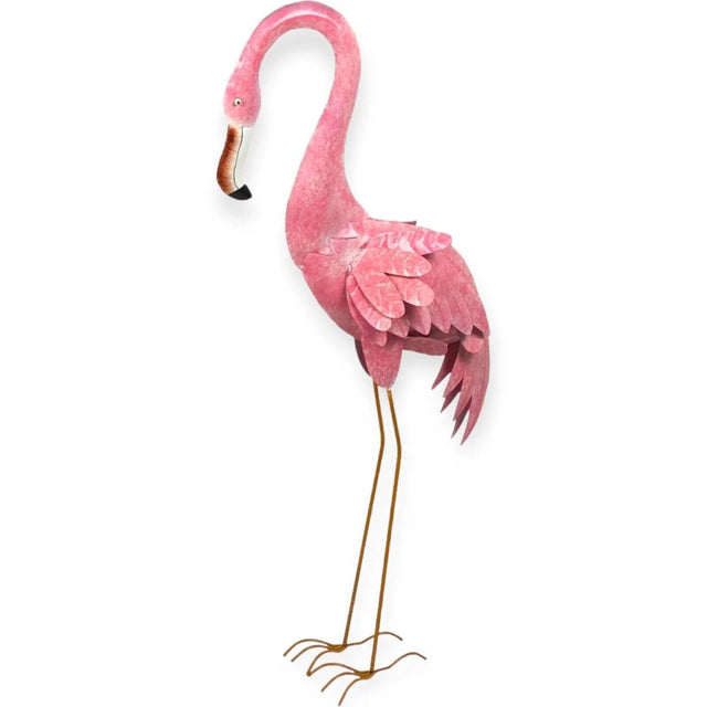 Gartenfigur großer Flamingo handgemachte Gartendekoration aus Metall - Bali Paradies