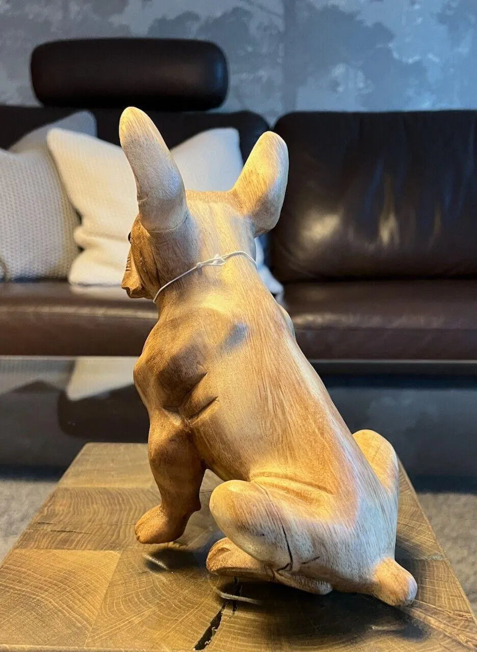 Holz geschnitzte Figur Hund Bulldoge 22cm Innendekoration Teakholz - Bali Paradies