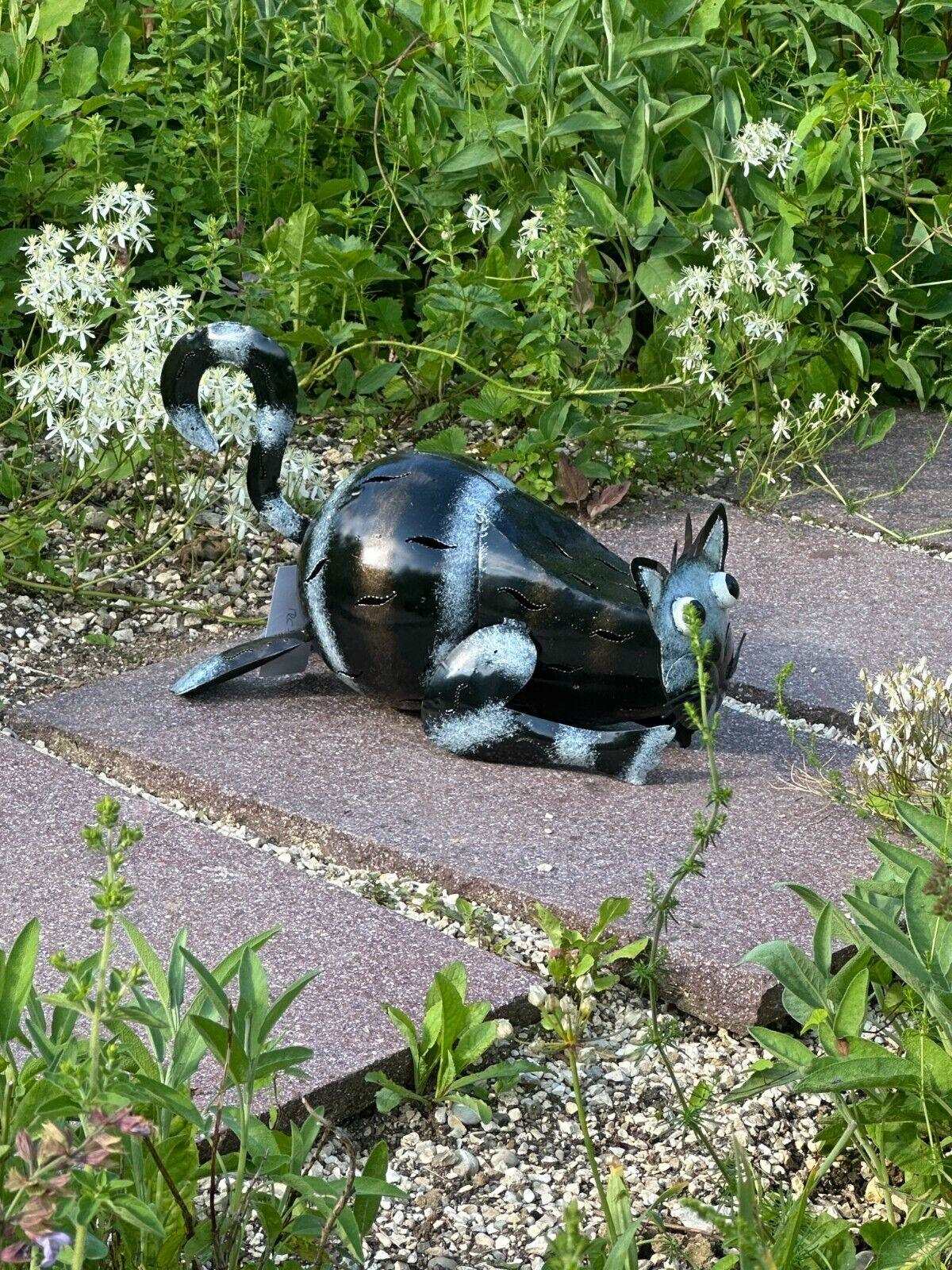 Gartenfigur Katze handgemachte Gartendekoration aus Metall - Bali Paradies