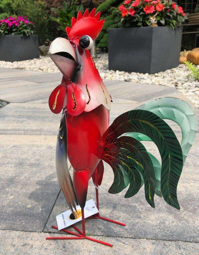 Gartenfigur groß Hahn & Huhn 37cm handgemachte Gartendekoration aus Metall - Bali Paradies