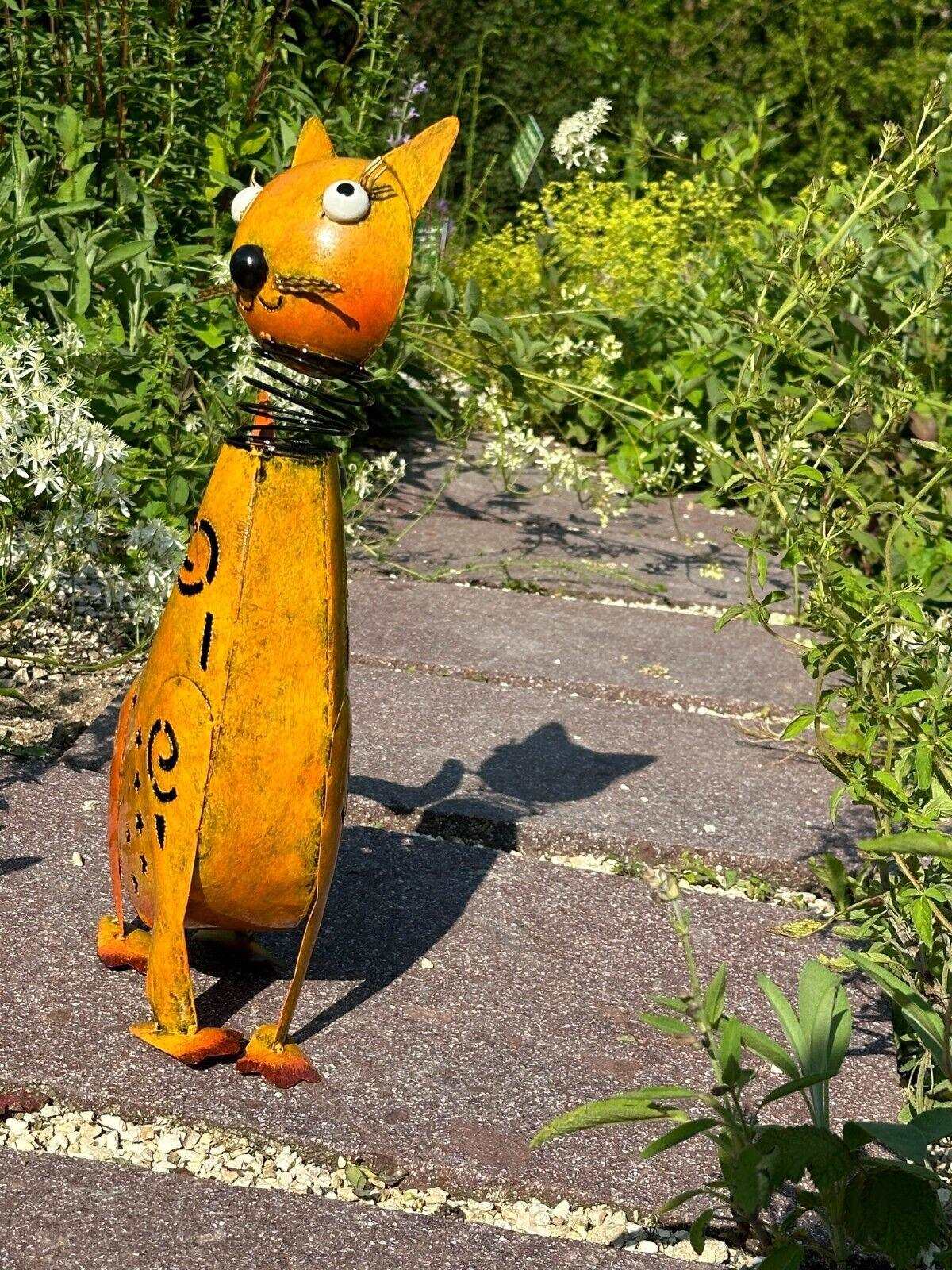 Gartenfigur Katze handgemachte Gartendekoration aus Metall mit Wackelkopf - Bali Paradies