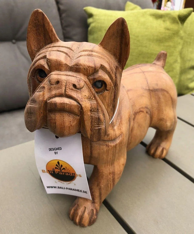 Holz geschnitzte Figur Hund Bulldoge 22cm Innendekoration Teakholz - Bali Paradies