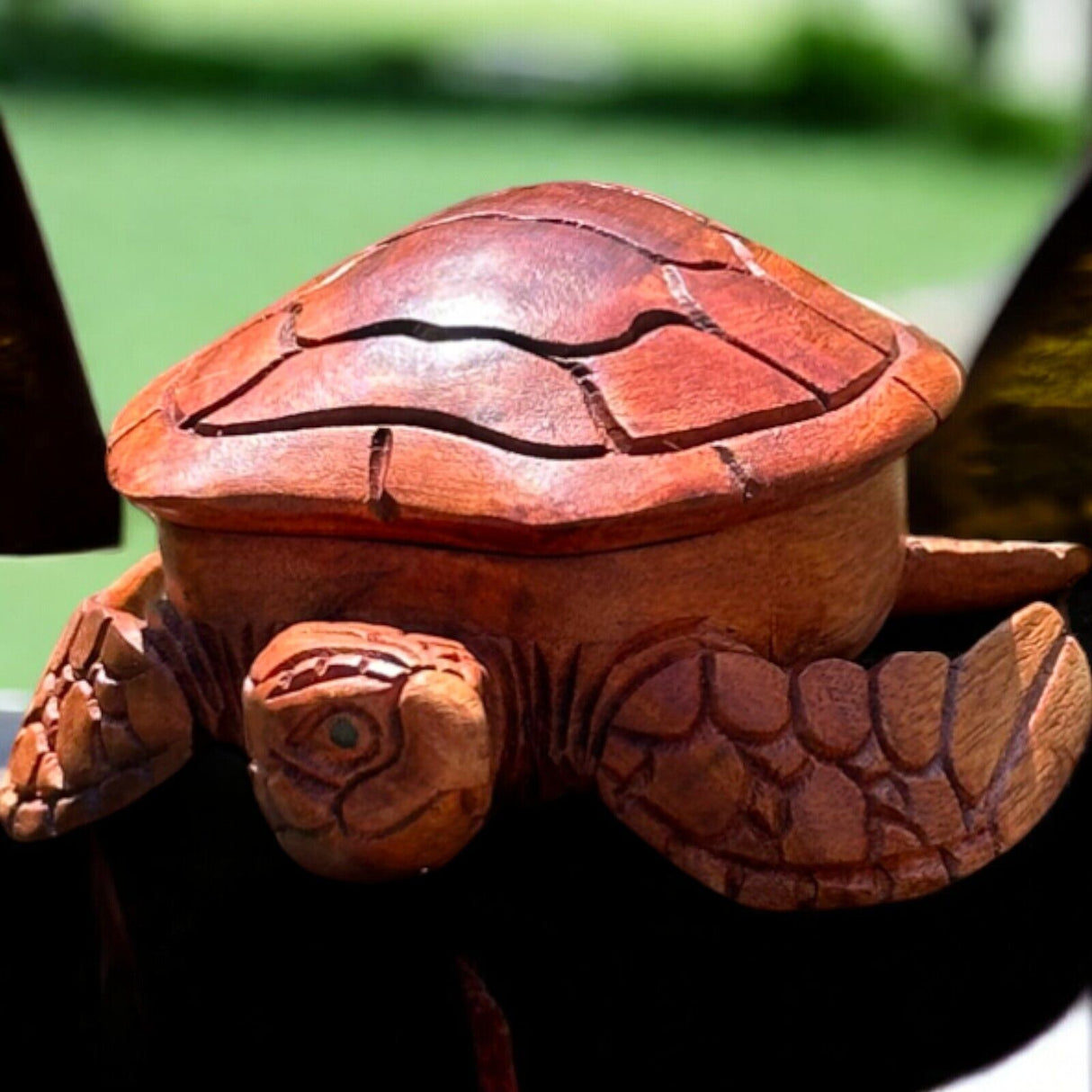 Gartenfigur Schildkröte, Schale aus Teakwood geschnitzte Handarbeit