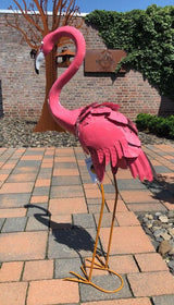 Gartenfigur großer Flamingo handgemachte Gartendekoration aus Metall - Bali Paradies