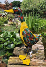 Gartenfigur große 62cm Ente handgemachte Gartendekoration aus Metall - Bali Paradies