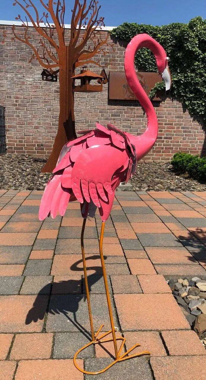 Gartenfigur großer Flamingo handgemachte Gartendekoration aus Metall - Bali Paradies