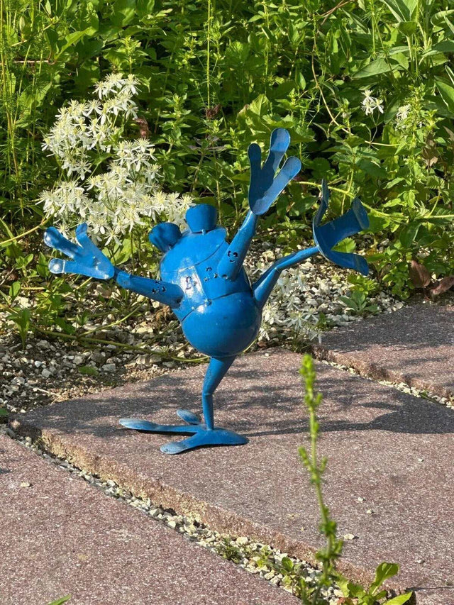 Gartenfigur springender Frosch bunte Gartendeko aus Metall - Bali Paradies