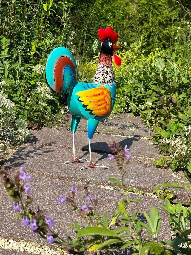 Gartenfigur XXL Hahn handgemacht aus Metall - Bali Paradies